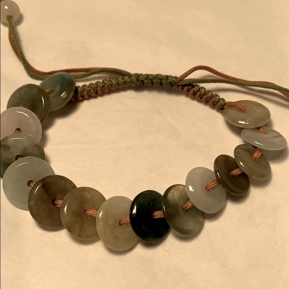 Jade good luck discs adjustable bracelet EC!